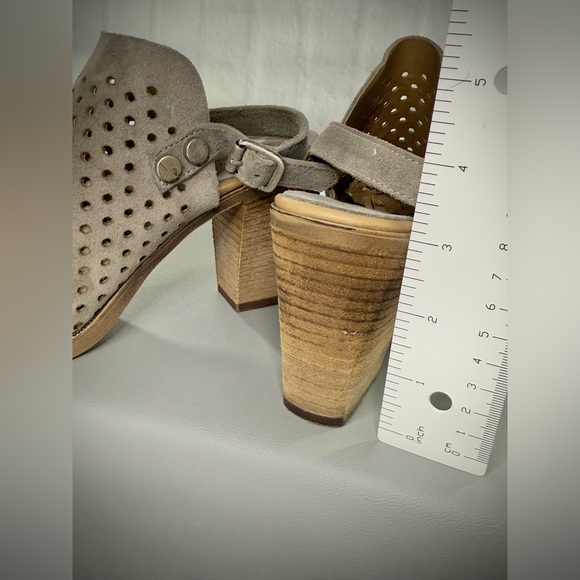 Barbara Barbieri Perforated Suede Leather‎ Shoes Open Toe Block Heel Tan - Picture 4 of 5